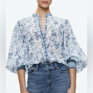 Alice + Olivia April Floral Blouson Sleeve Cotton Top size small petite NWOT